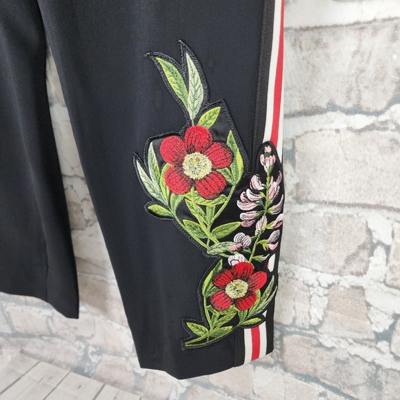 Ted Baker Madlyne Trousers Slim  Fit Crop Track Stripe Embroidered Black Size 4 - Picture 7 of 14